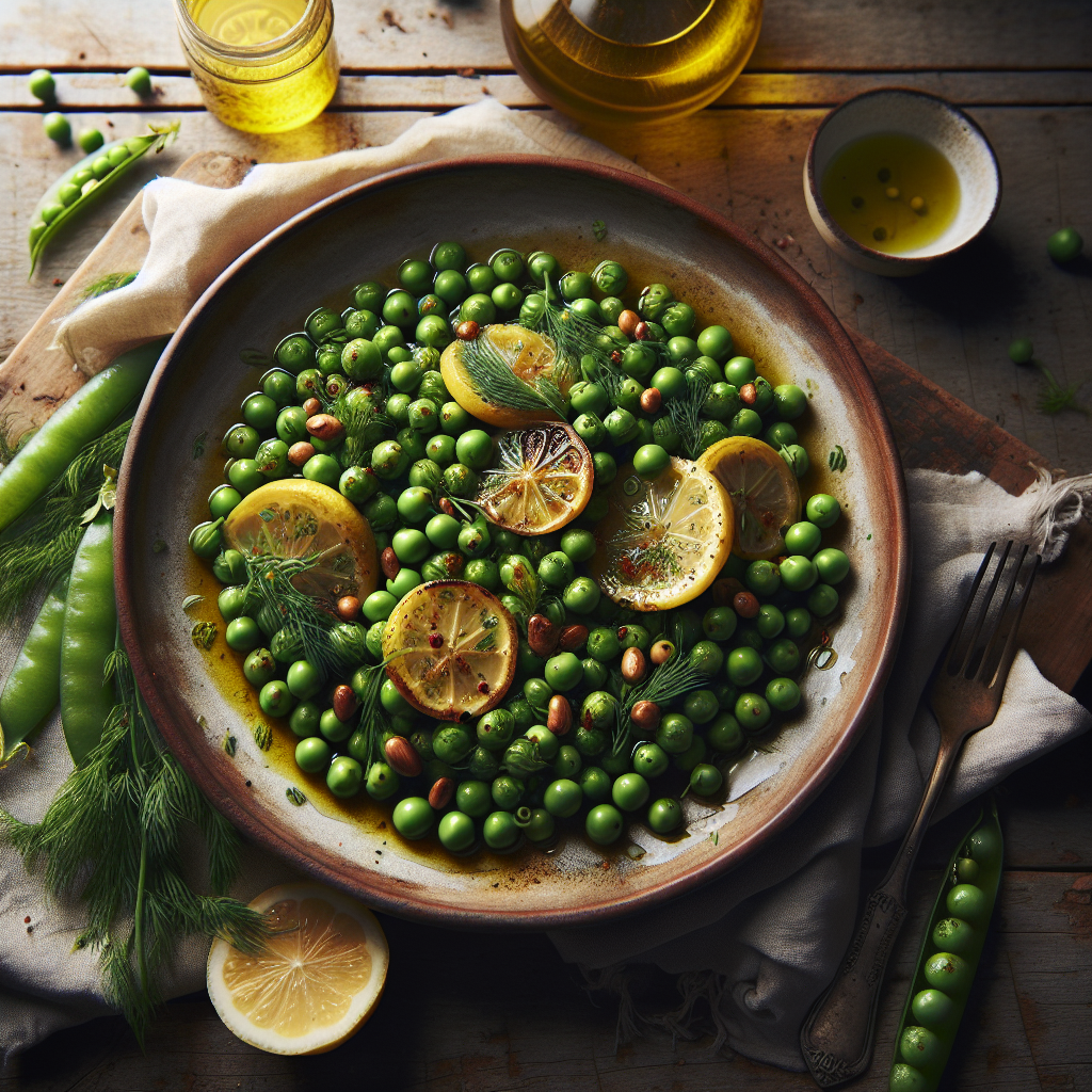 Middle Eastern Olive Oil Braised Spring Peas with Fresh Herbs and Lemon