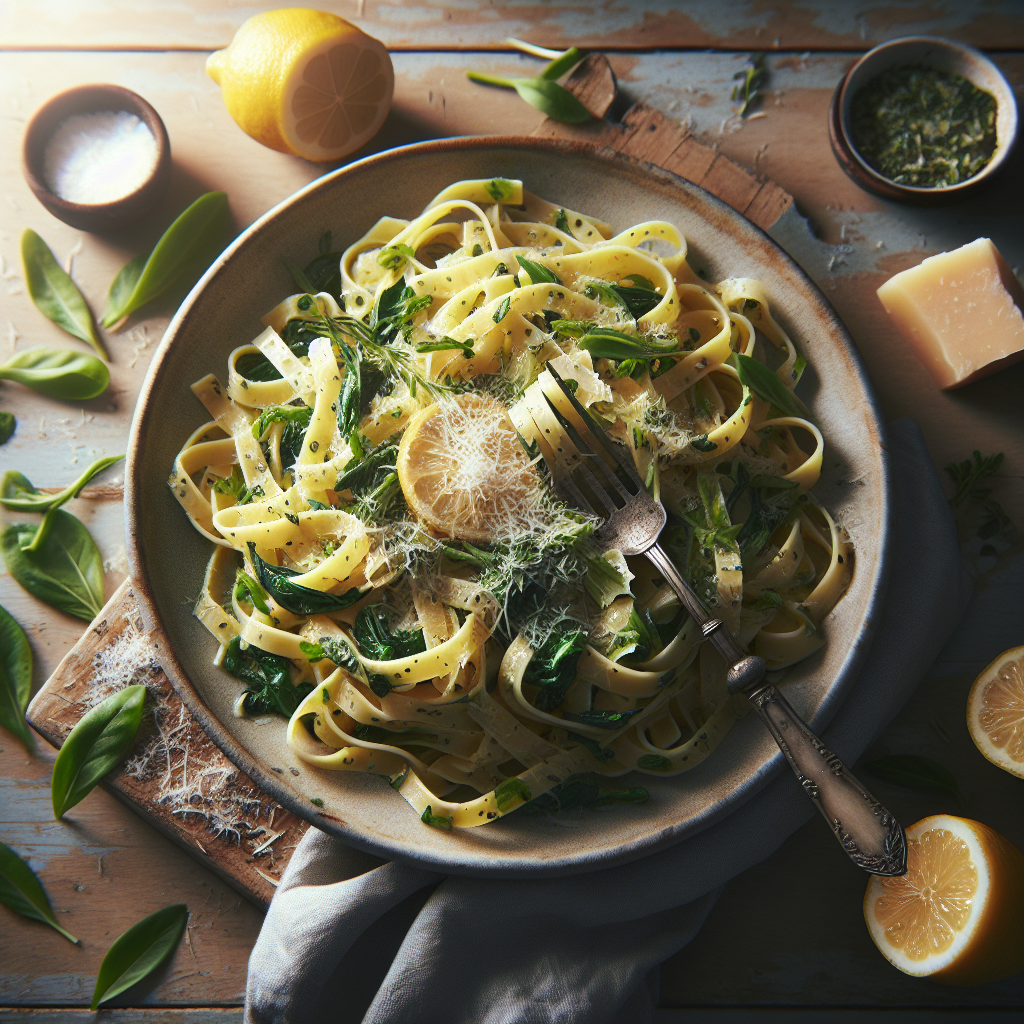 Spring Wild Herb and Lemon Fettuccine with Parmesan