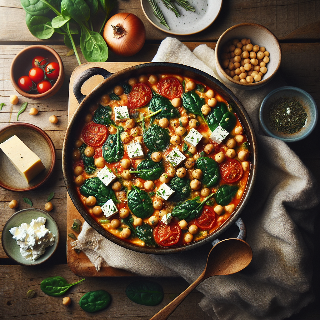 One Pot Mediterranean Chickpea Casserole with Spinach and Feta