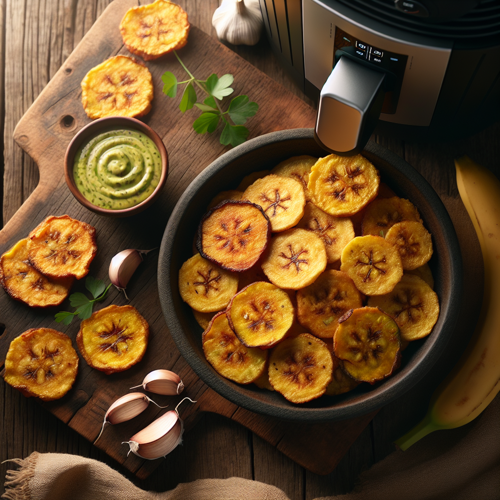Crispy Air Fryer Tostones with Garlic Mojo Dipping Sauce