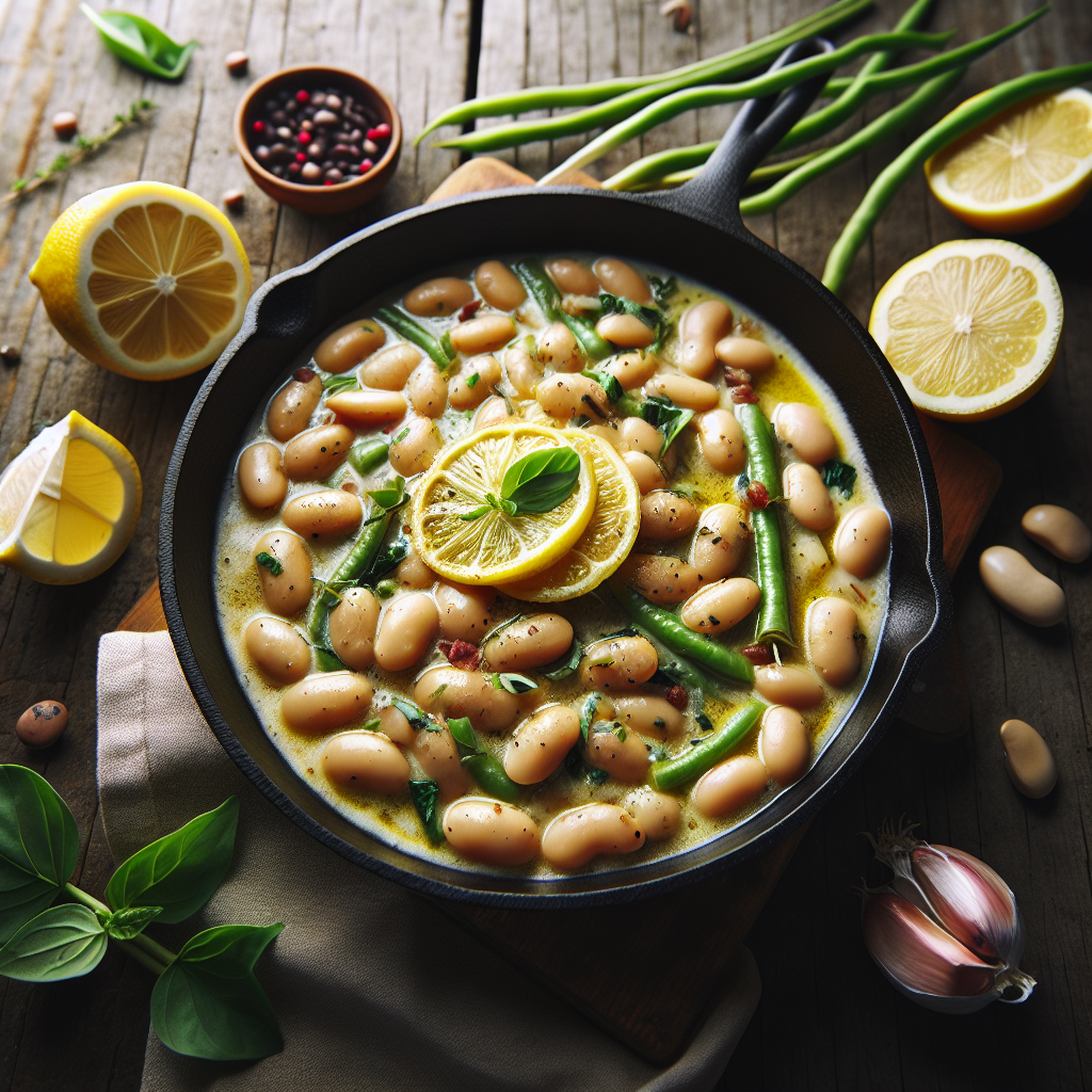 Vårlig Sitronsmør Bønnepanne med Friske Urter