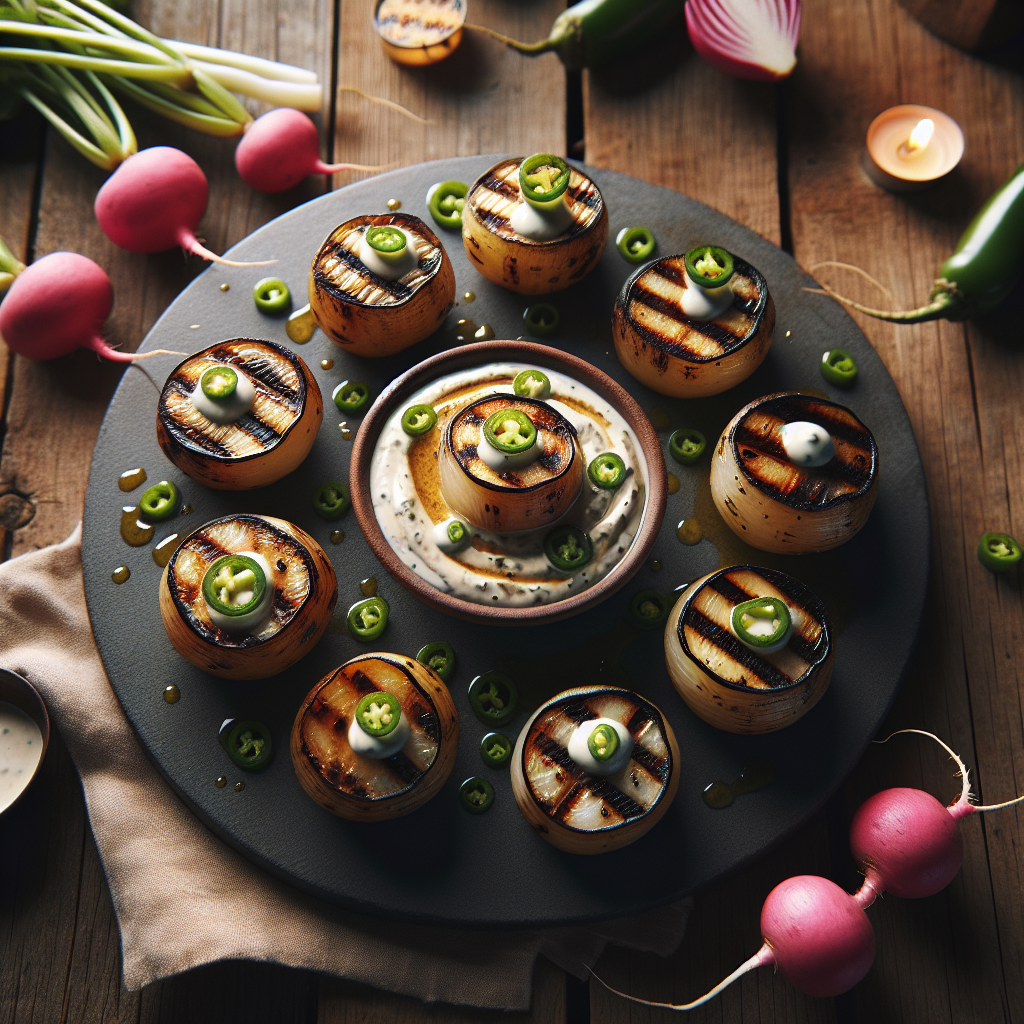 Grilled Radishes with Creamy Jalapeño Dipping Sauce