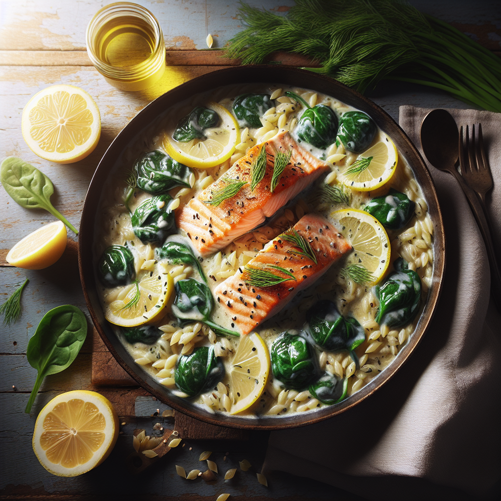 Kremete laksrisotto med sitron, spinat og dill