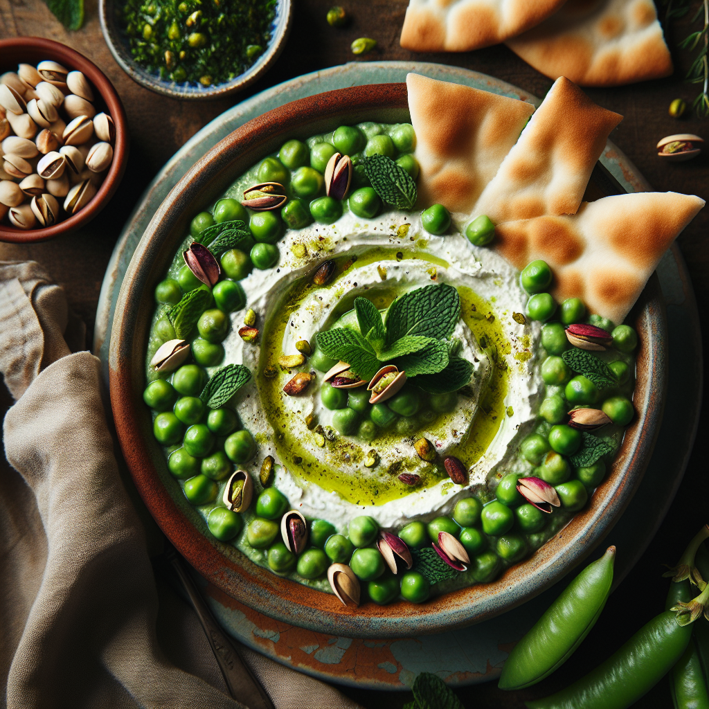 Creamy Labneh Spring Pea Dip with Toasted Pistachios and Fresh Mint