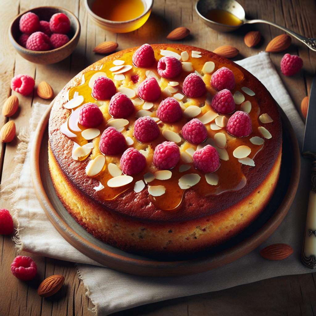 Raspberry Almond Cornmeal Cake with Honey Glaze