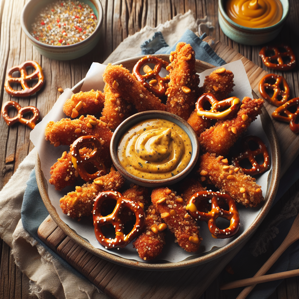 Crispy Spicy Honey Mustard Pretzel Chicken Fingers