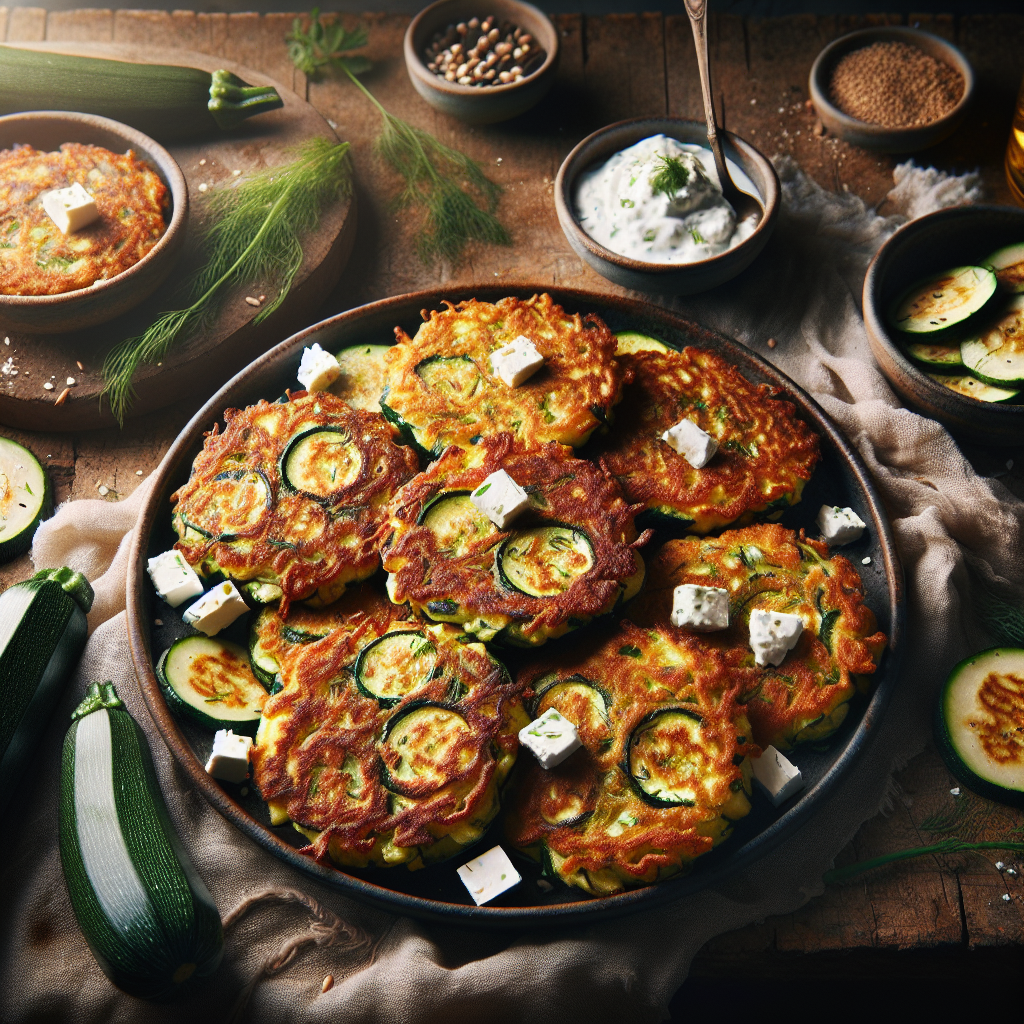 Crispy Greek Kolokithokeftedes (Zucchini Fritters) with Fresh Dill and Feta