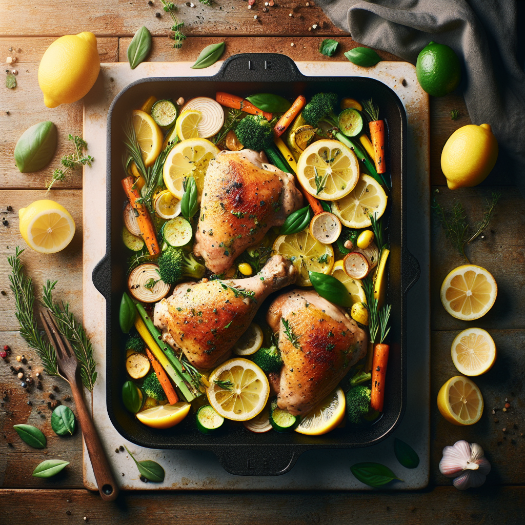 Sitron- og urtekylling på en panne med vårkål