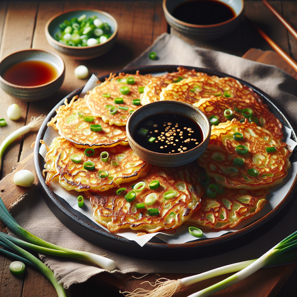Sprø koreanske løkpannekaker (Pajeon) med soyastoff