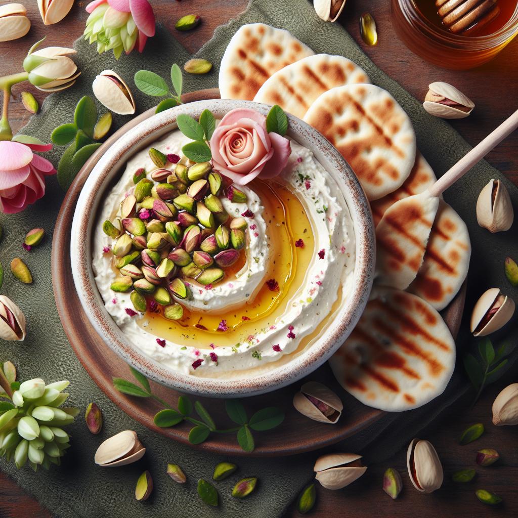 Pistachio-Rose Labneh Dip with Honey Drizzle
