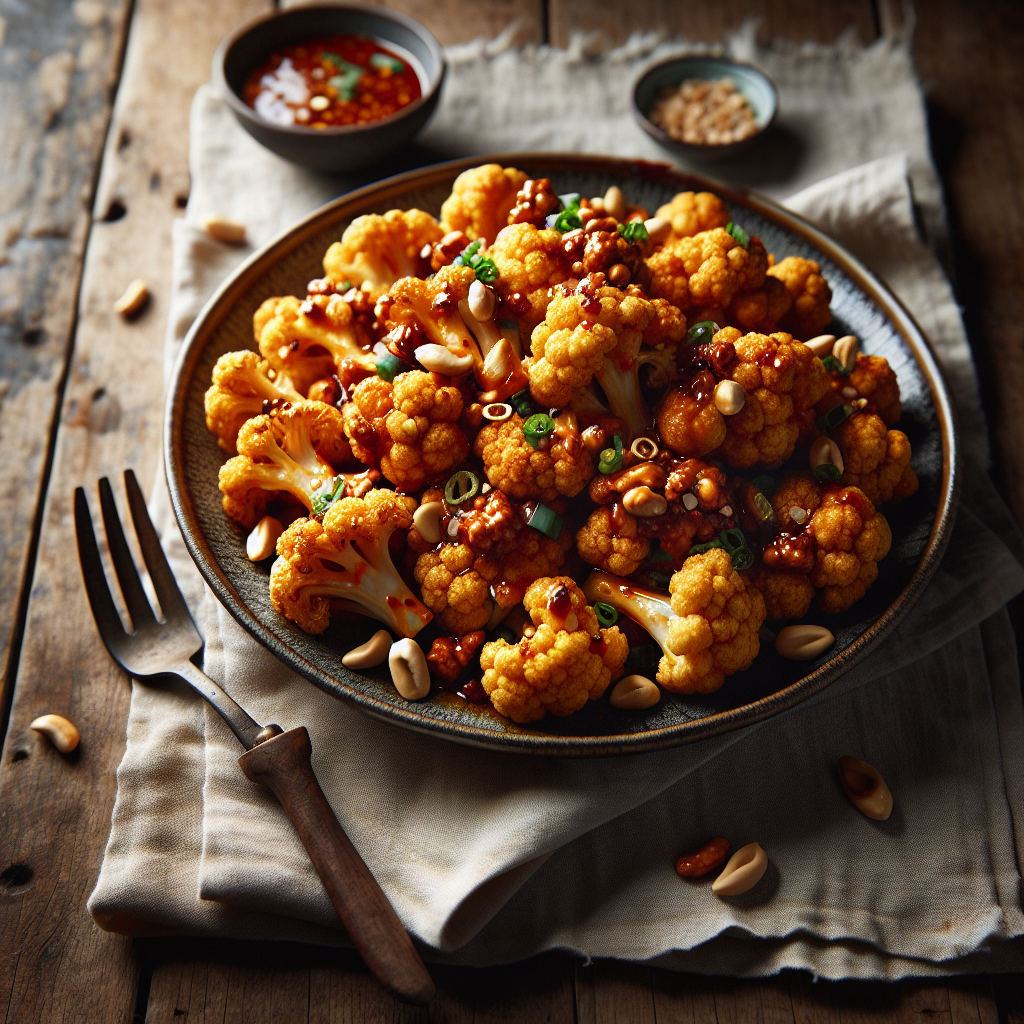 Sprød Kung Pao Blomkål med Ristede Jordnødder