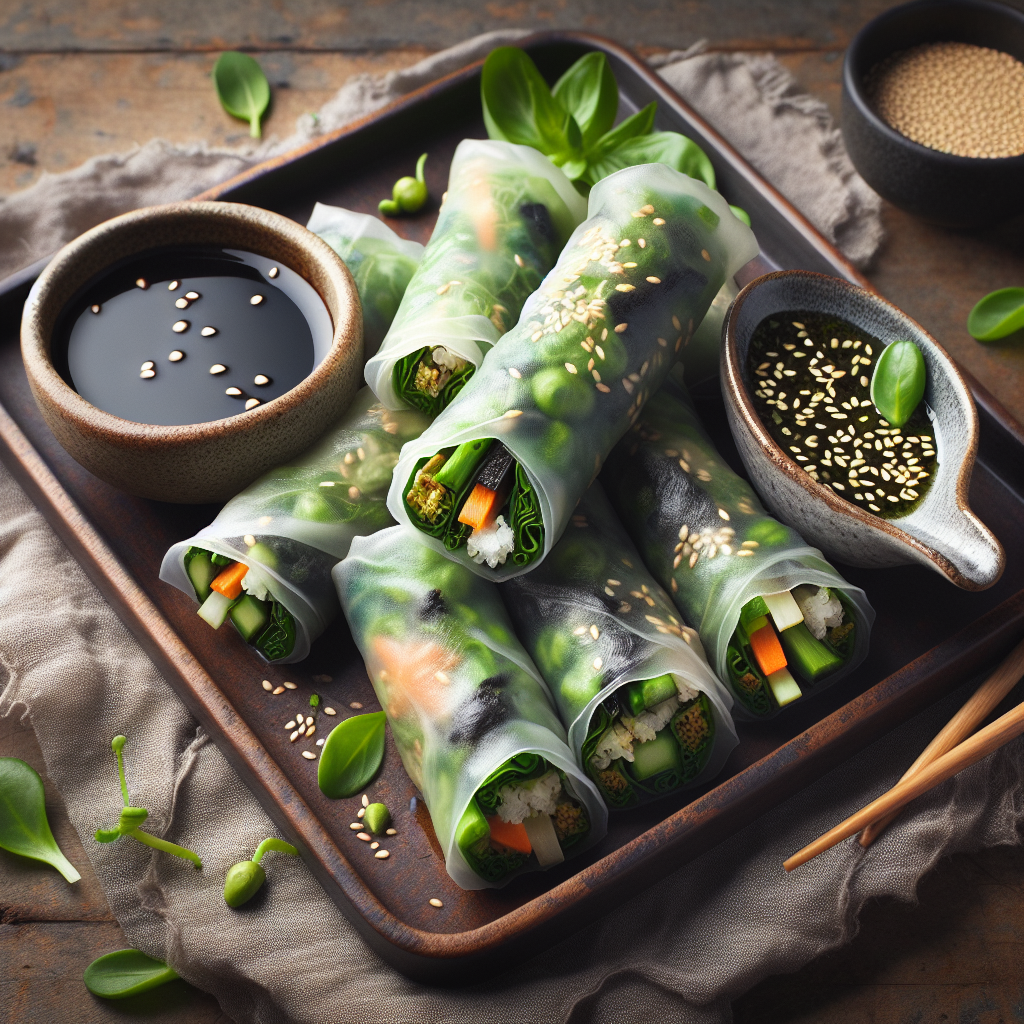 Svarte Sesamfrø Matcha Vårrouler med Søt Dippingsaus