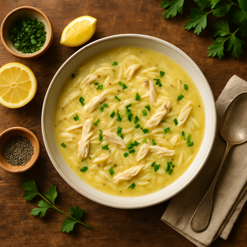 Classic Greek Avgolemono Chicken Soup with Orzo