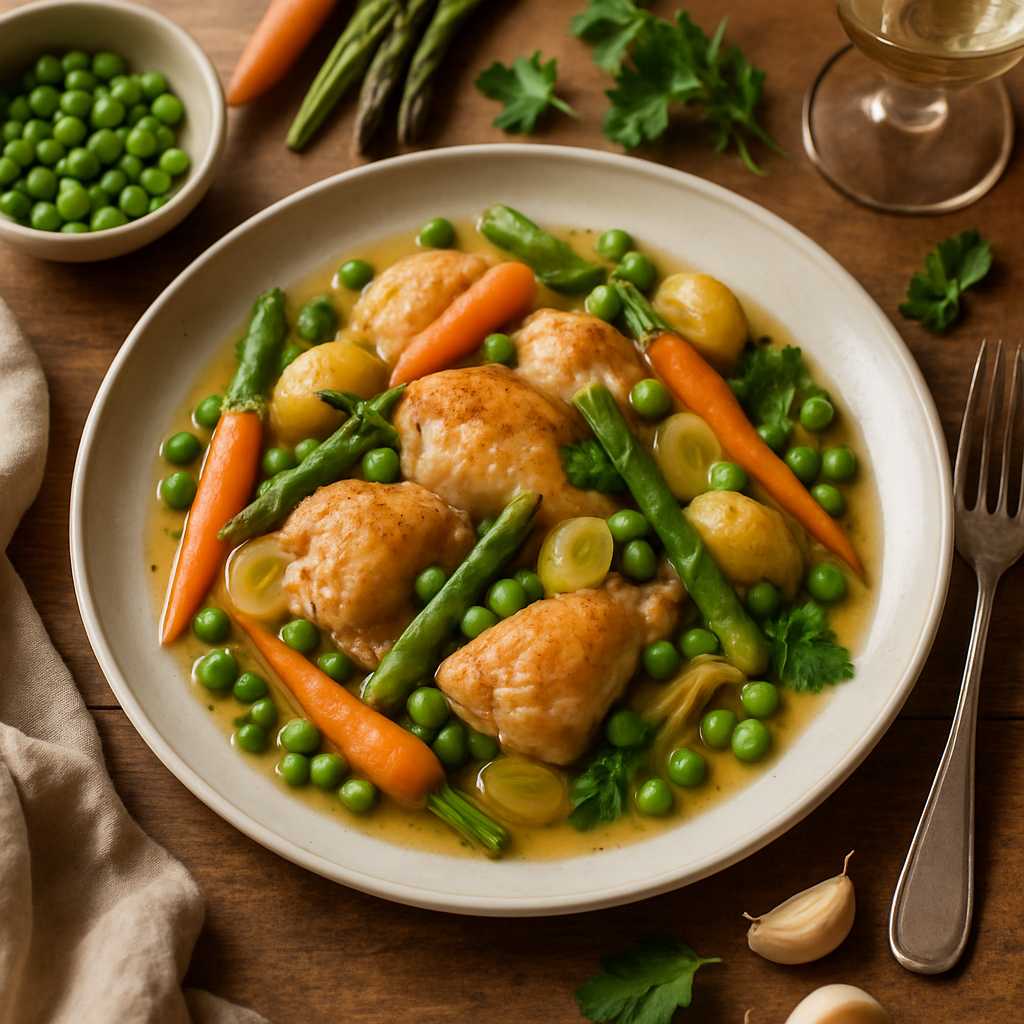 Classic French Chicken Jardinière with Spring Vegetables