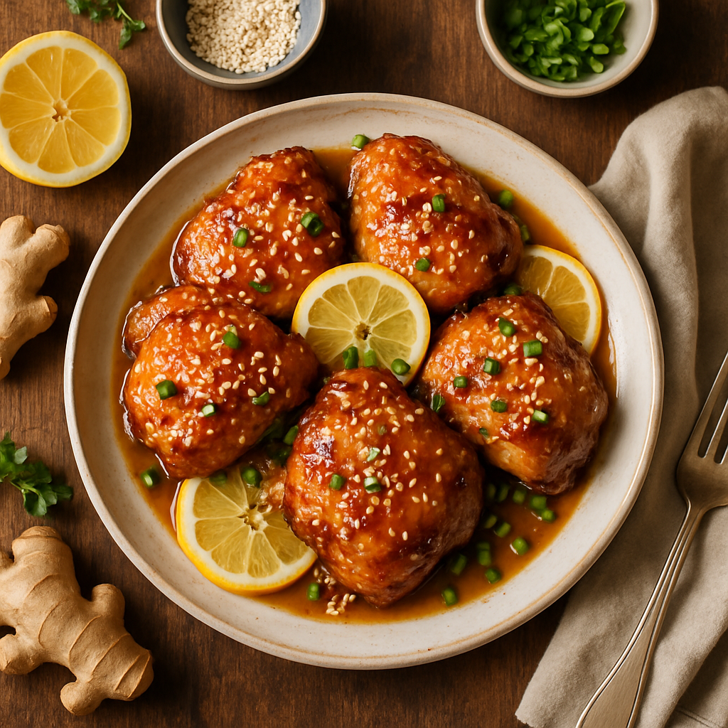 Asiatisk honning sitron glasert kyllingår med ingefær og sesamfrø