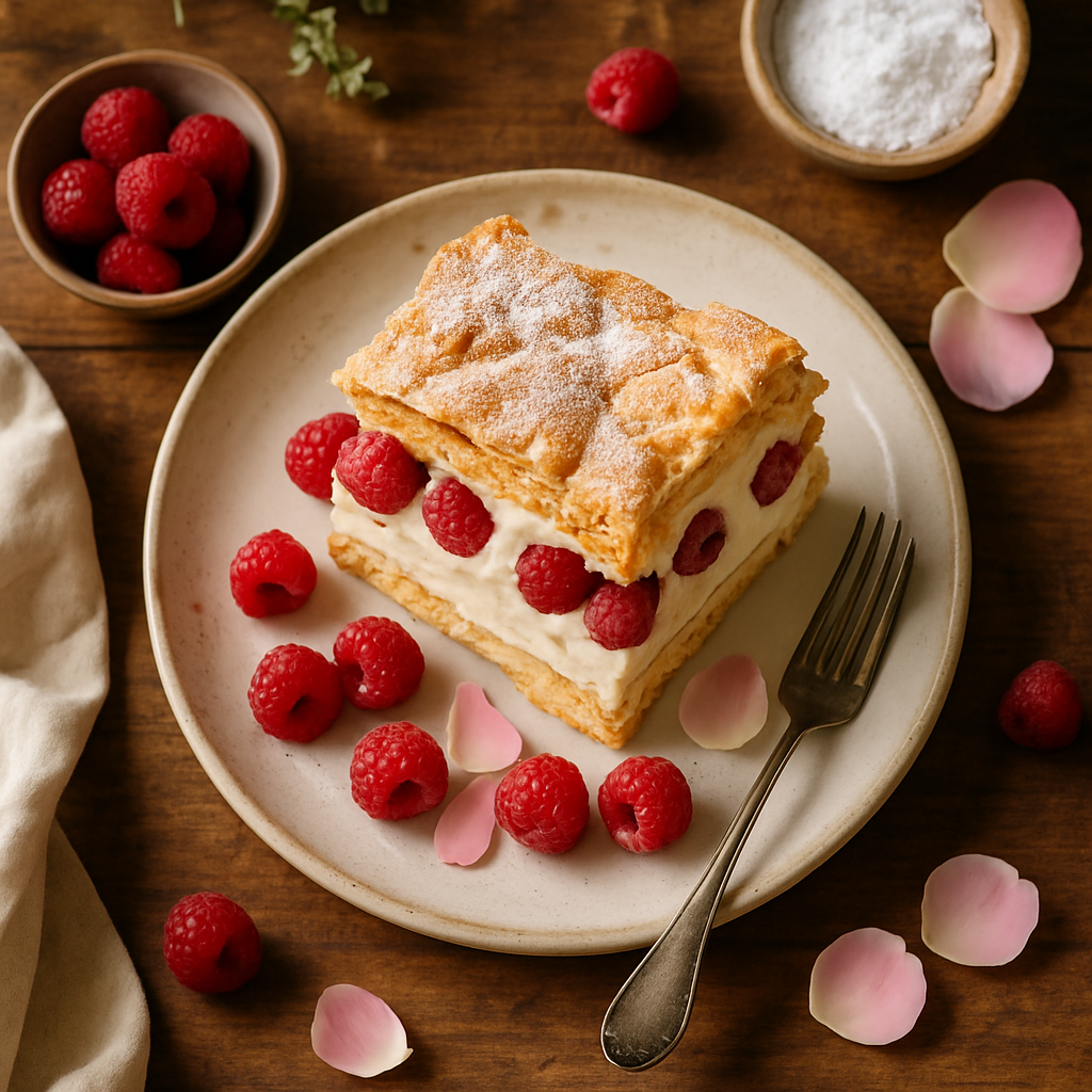 Raspberry Rose Karpatka - Polish Cream Cake with Spring Berries
