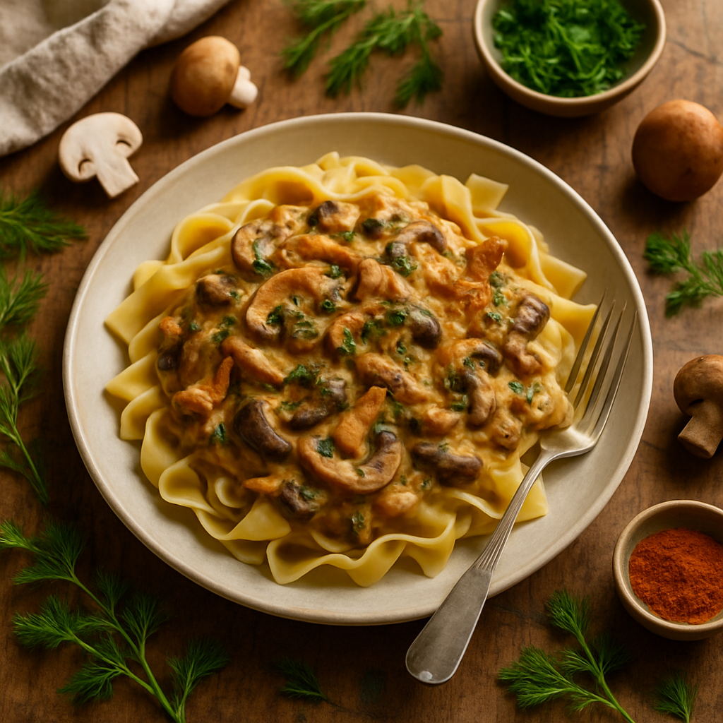 Creamy Vegan Mushroom Stroganoff with Fresh Spring Herbs