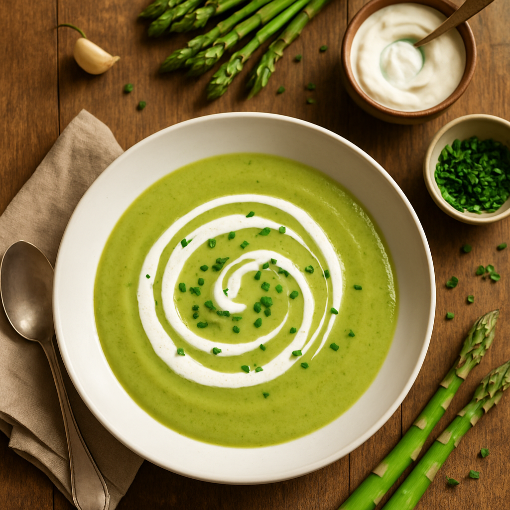Classic French Spring Asparagus Velouté with Chive Cream