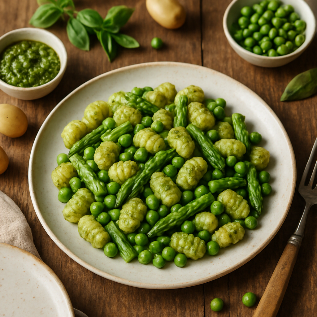 Mini Nhoque Sem Glúten com Pesto Fresco de Primavera e Ervilhas