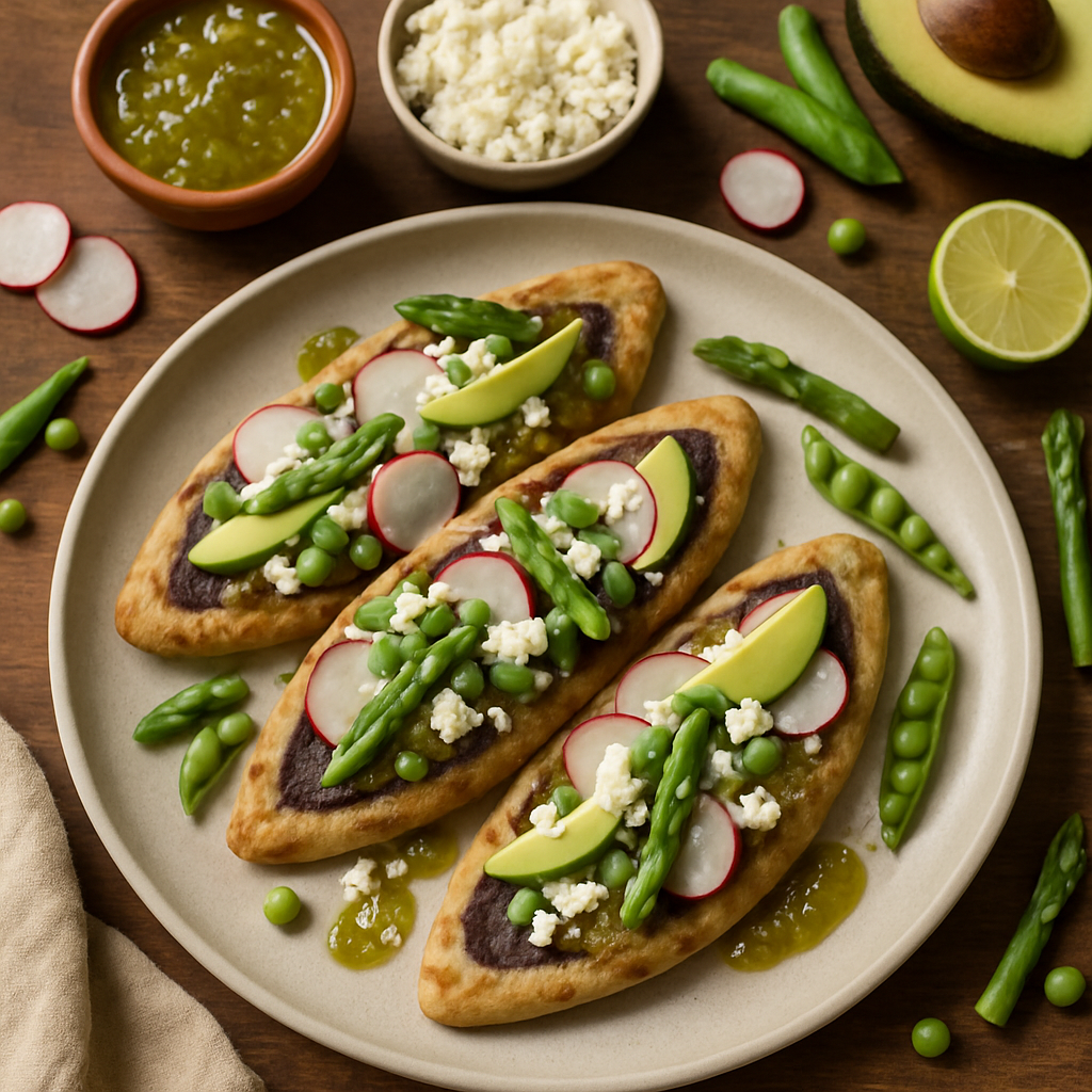 Autentiske mexicanske tlacoyos med svartbønefyll og ferske vårpålegg