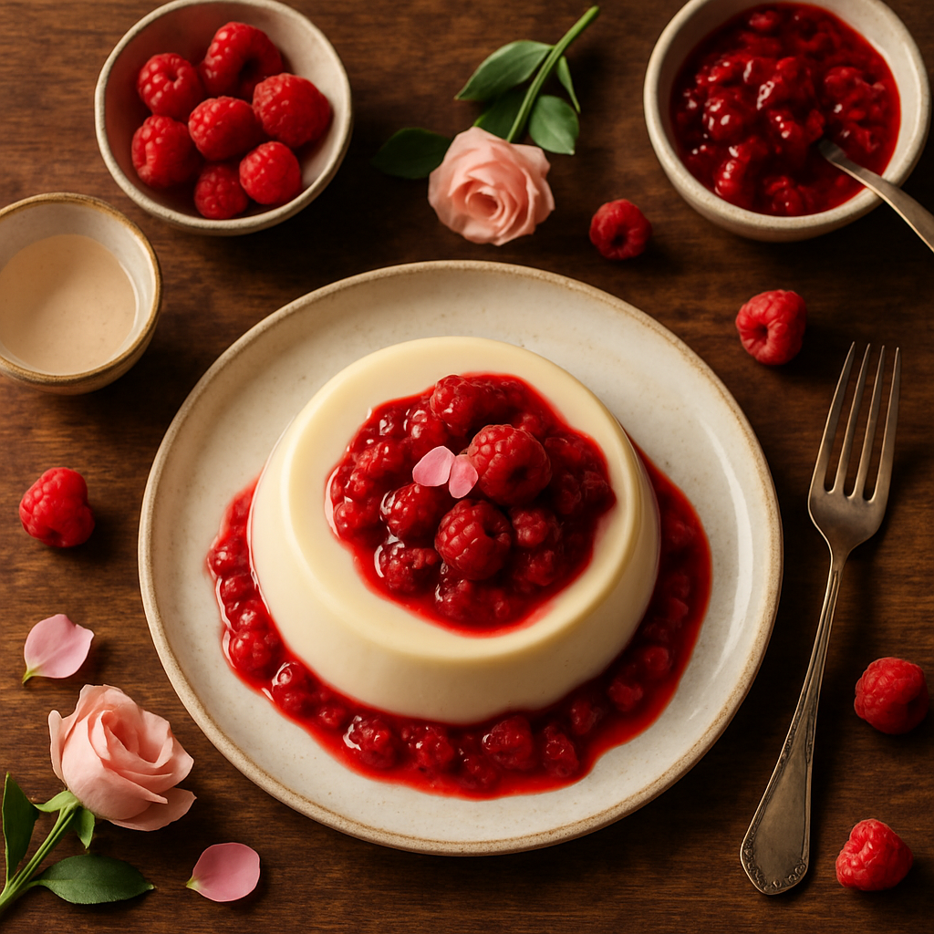 Panna Cotta de Água de Rosas com Compota de Frutas Vermelhas Frescas