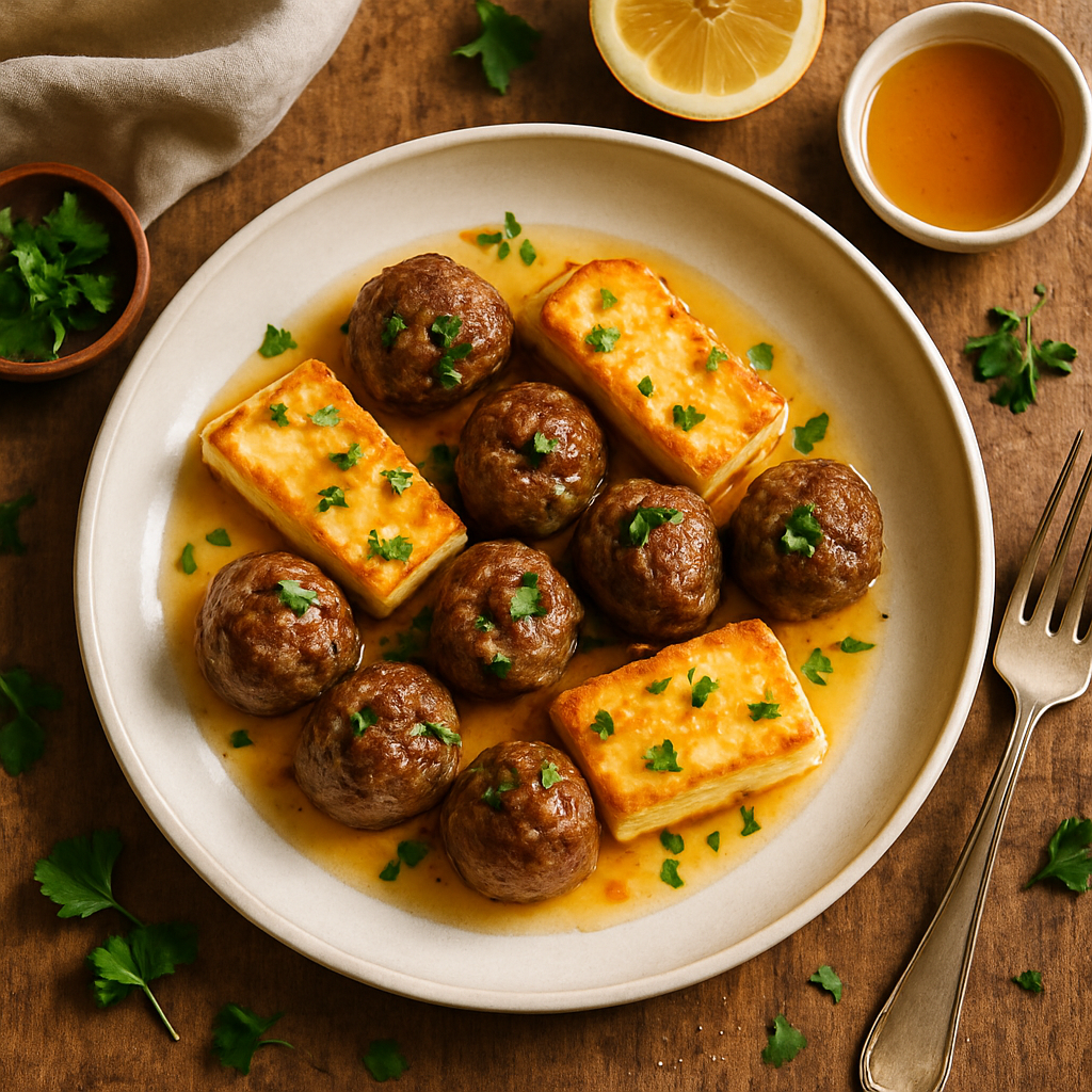 Greek Lamb Meatballs with Crispy Feta and Warm Honey Drizzle