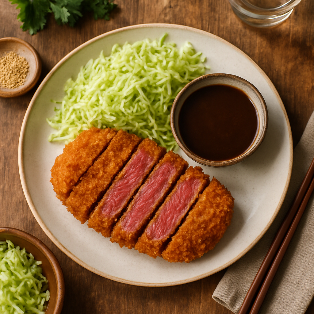 Crispy Gyukatsu (Japanese Deep-Fried Beef Cutlet) with Homemade Tonkatsu Dipping Sauce