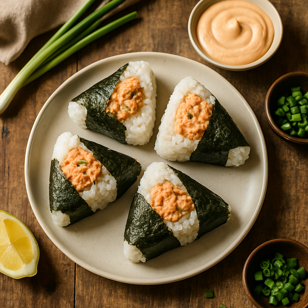 Krydret Lakseonigiri med Sprø Nori og Sriracha Majones
