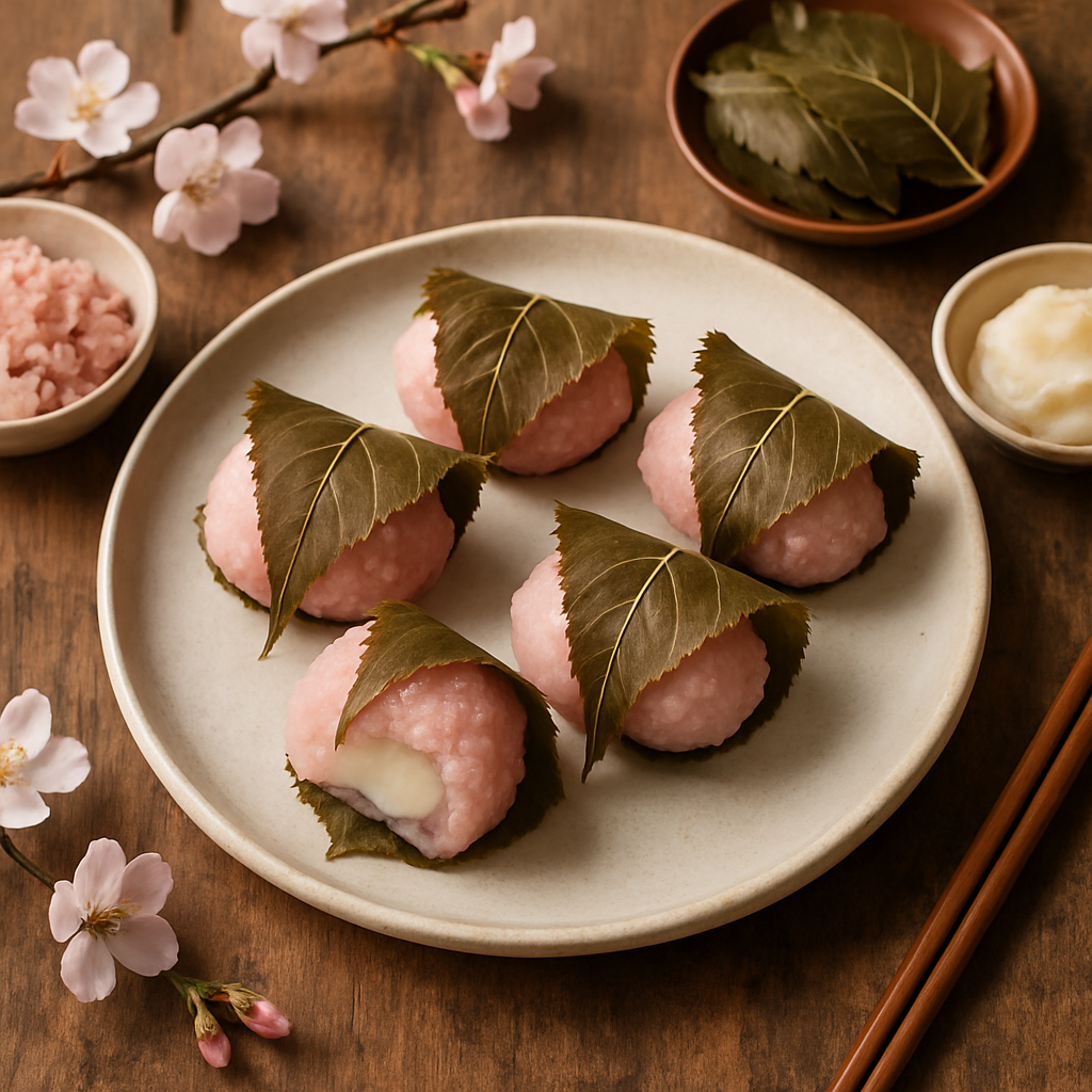 Sakura Mochi with Sweet White Bean Paste - Classic Japanese Spring Dessert