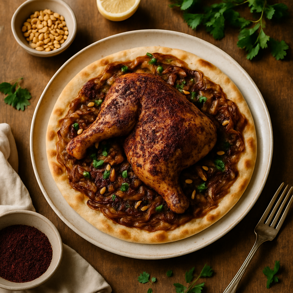Sumac Roast Chicken with Caramelized Onion Flatbread (M'sakhan)
