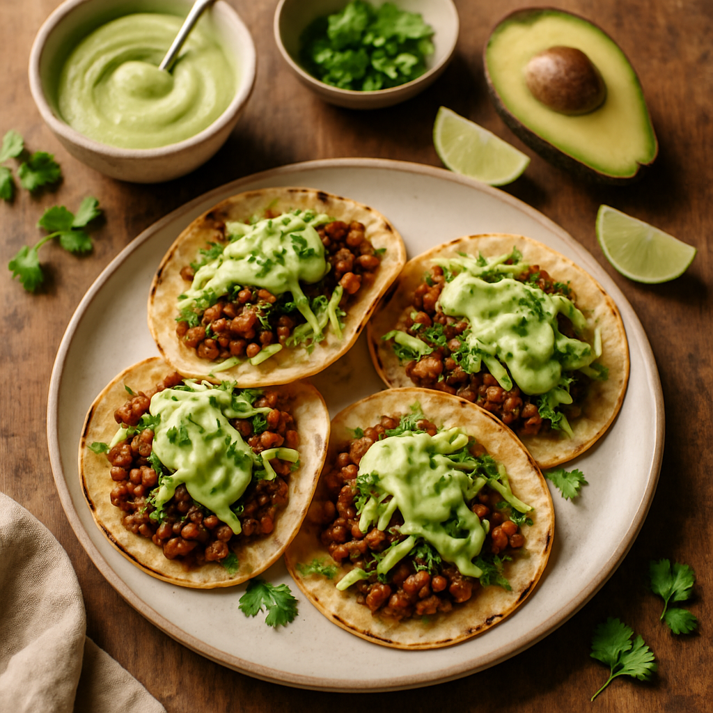 Røykete Ancho-Linse Tacos med Kremete Avokado-Lime Crema