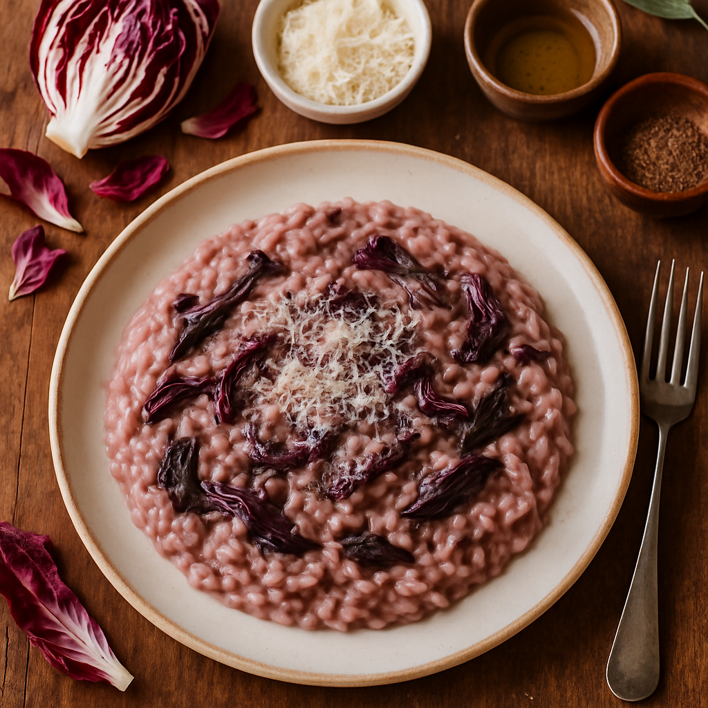 Risoto Cremoso de Radicchio com Vinho Tinto e Parmesão