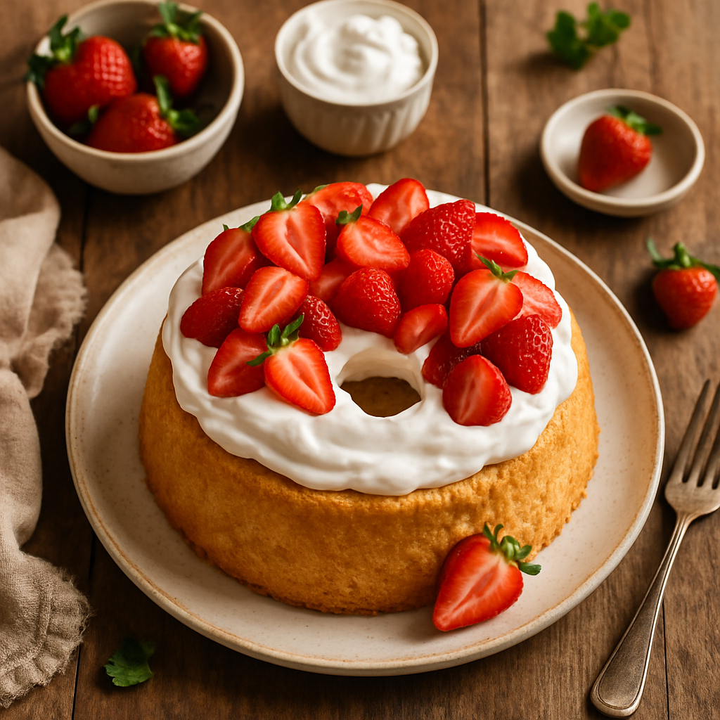Gluten-Free Strawberry Angel Food Cake with Fresh Whipped Cream