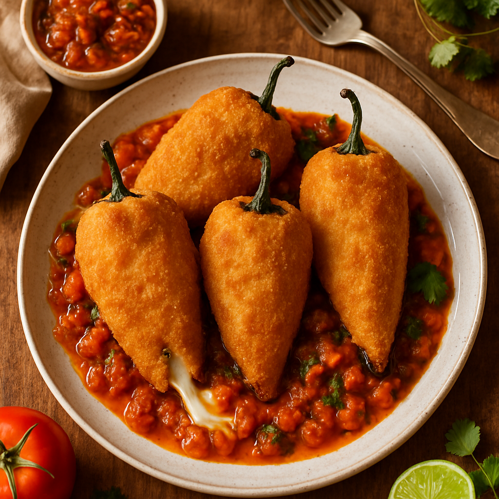 Sprø Poblano-chilier Fylt med Smelt Oaxaca-ost
