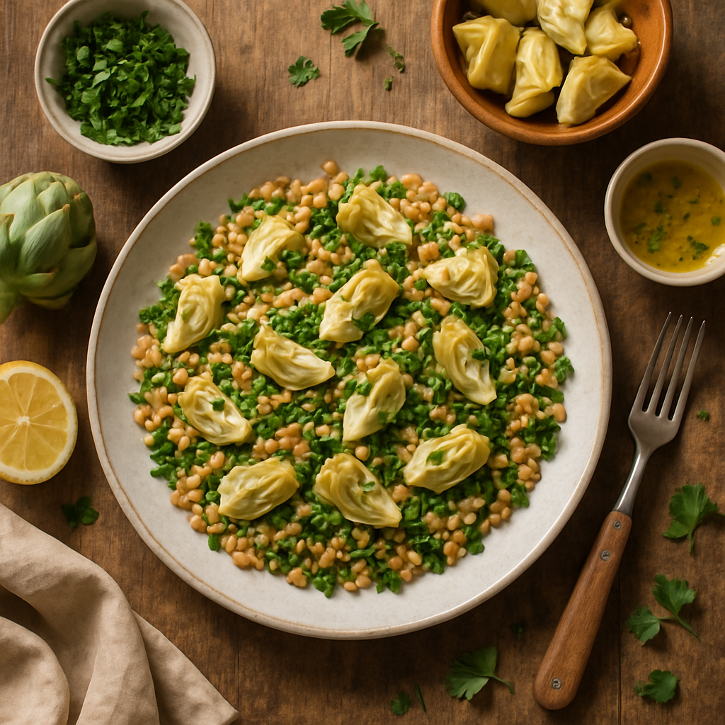 Ristet Byggsal med Vårartiskokker, Sitron og Friske Urter