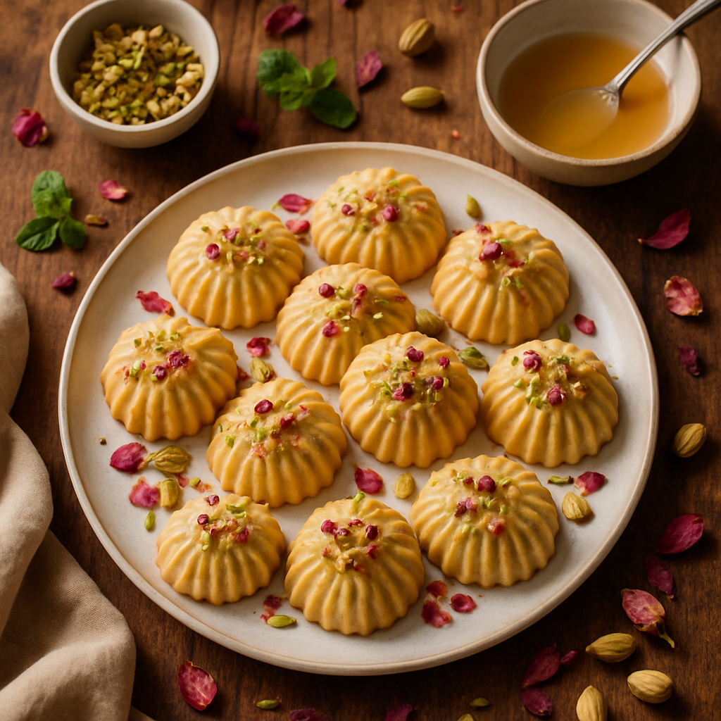 Pistachio-Rose Maamoul Cookies with Orange Blossom Glaze
