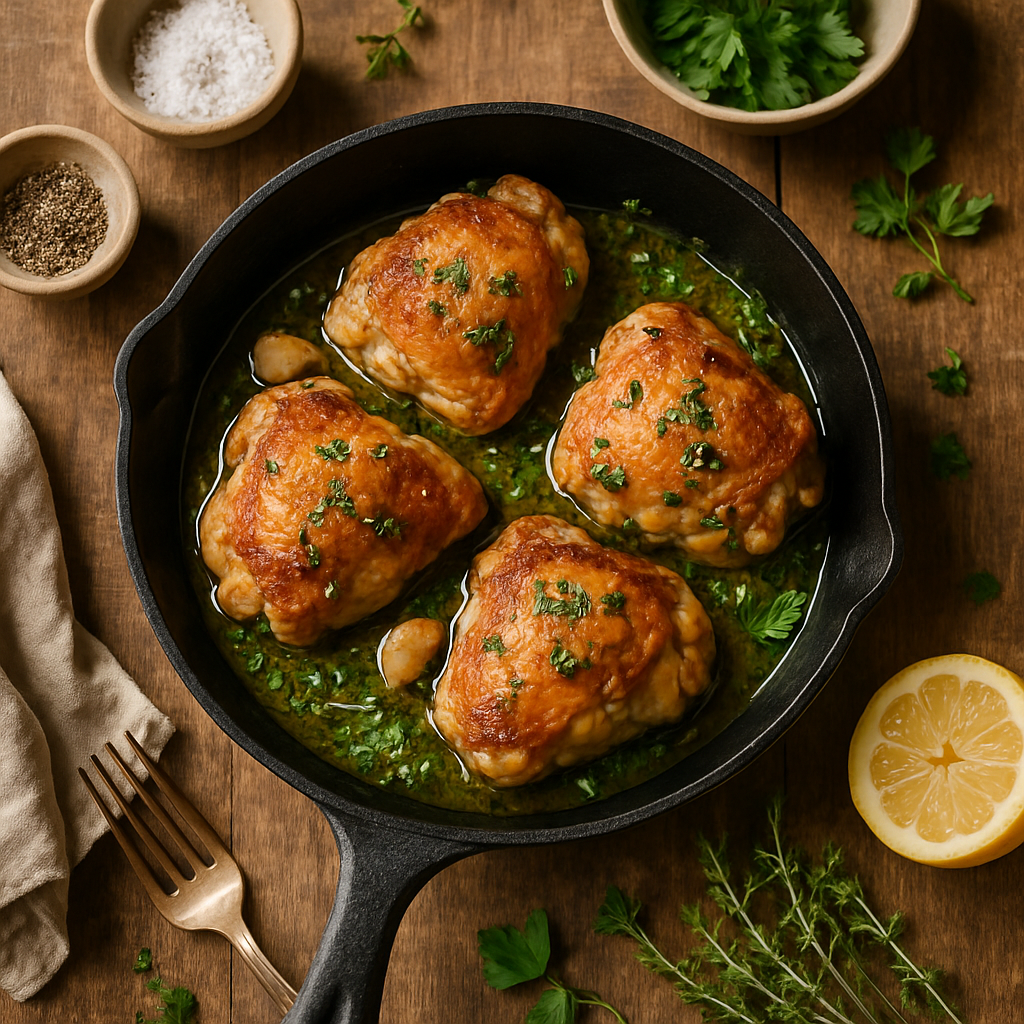 Crispy Skillet Chicken Thighs with Garlic Butter and Fresh Herbs
