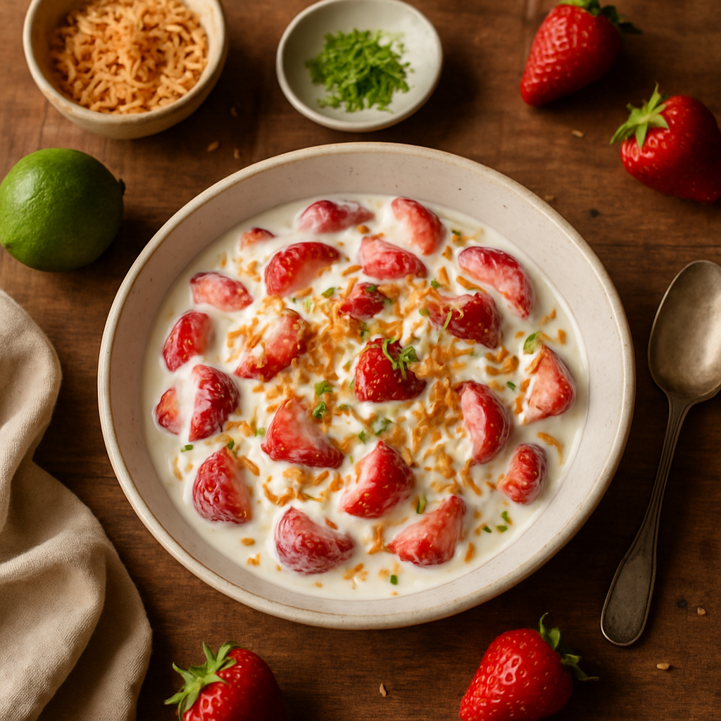 Fresas con Crema med Ristet Kokos og Limesaft