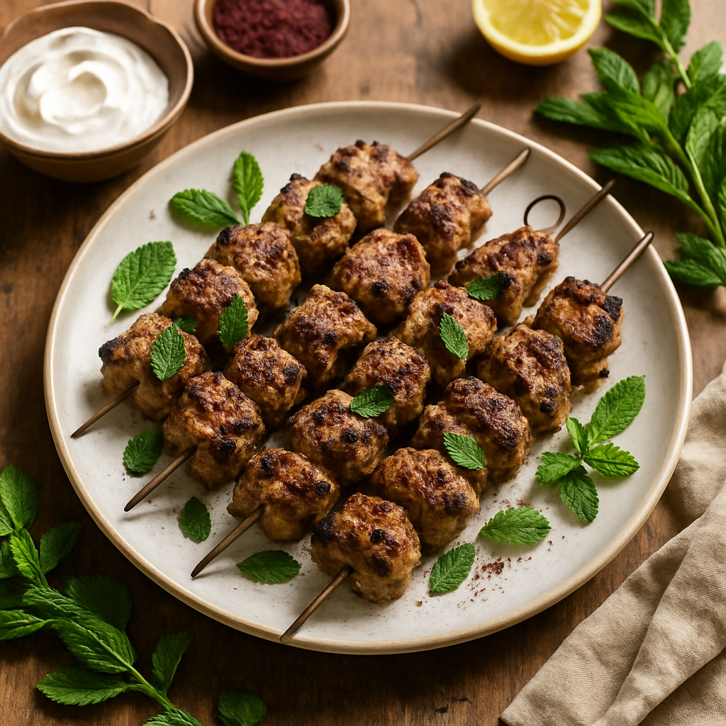 Gresk Yoghurt Marinert Grillet Lammekebab med Frisk Mynte og Sumak