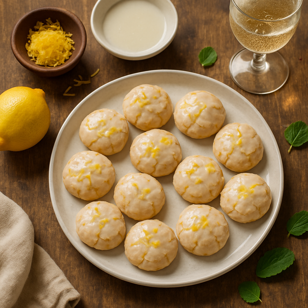 Biscoitos Amaretti Italianos Macios com Raspas de Limão e Glacê de Prosecco