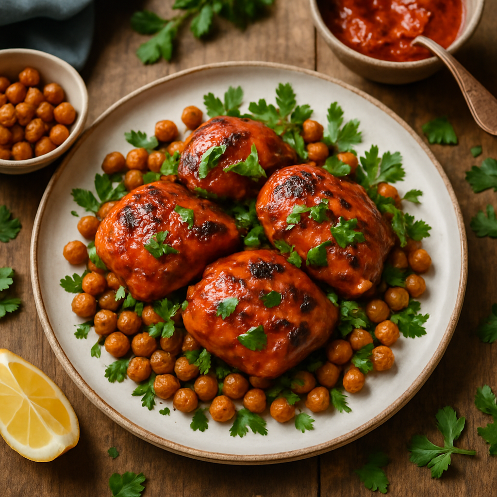 Honey Harissa Chicken with Crispy Chickpeas and Fresh Herbs