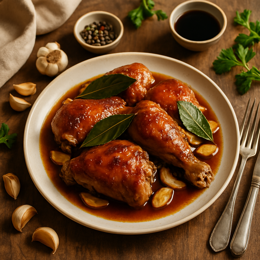 Sprøstekt filippinsk kyllingadobo med kokoseddikglasur