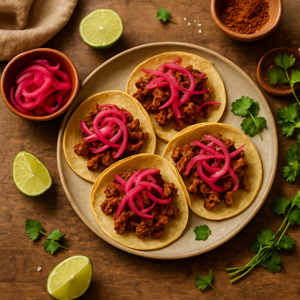 Sinaloa-Style Pork Chilorio Tacos with Quick Pickled Red Onion