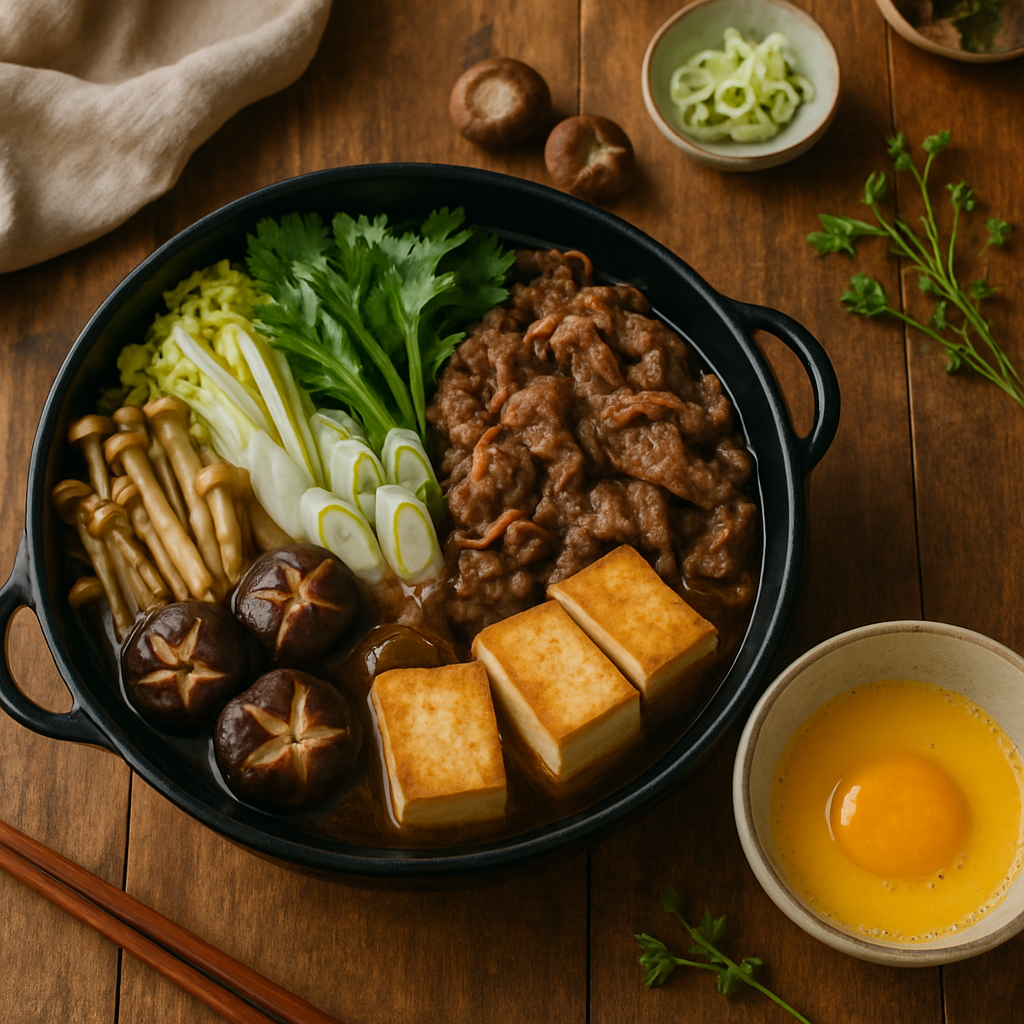 Classic Japanese Sukiyaki Hot Pot with Silky Raw Egg Dip