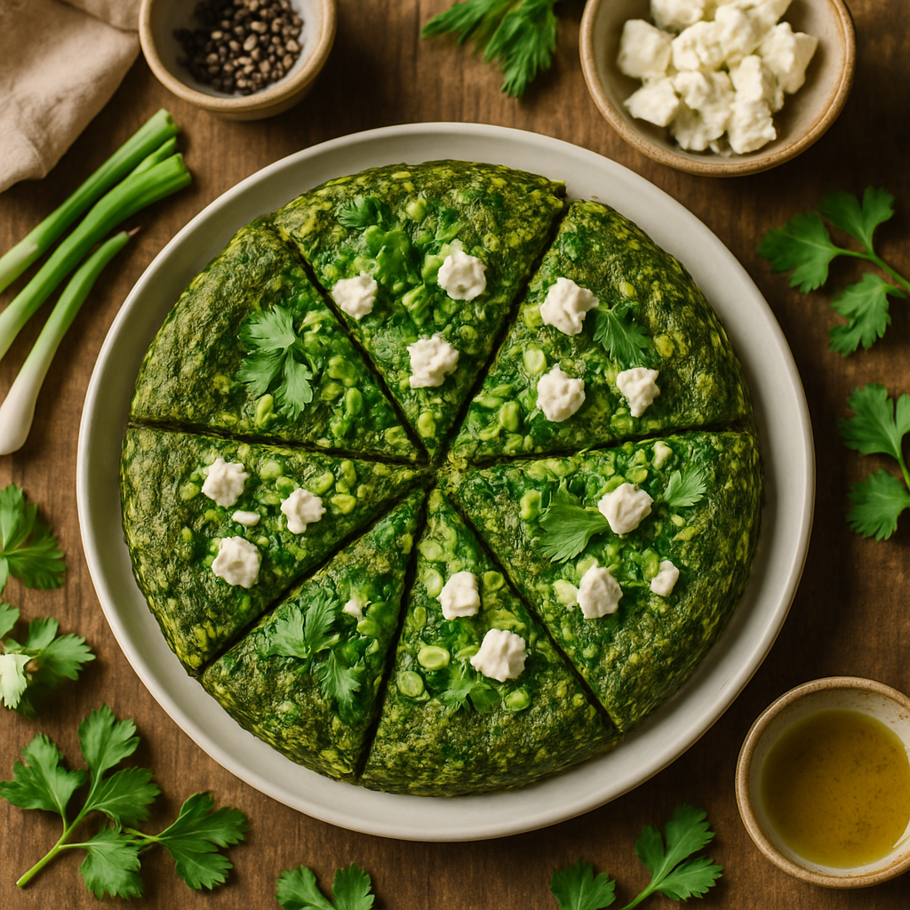 Persian Herb Frittata (Kuku Sabzi) with Spring Onions and Creamy Feta