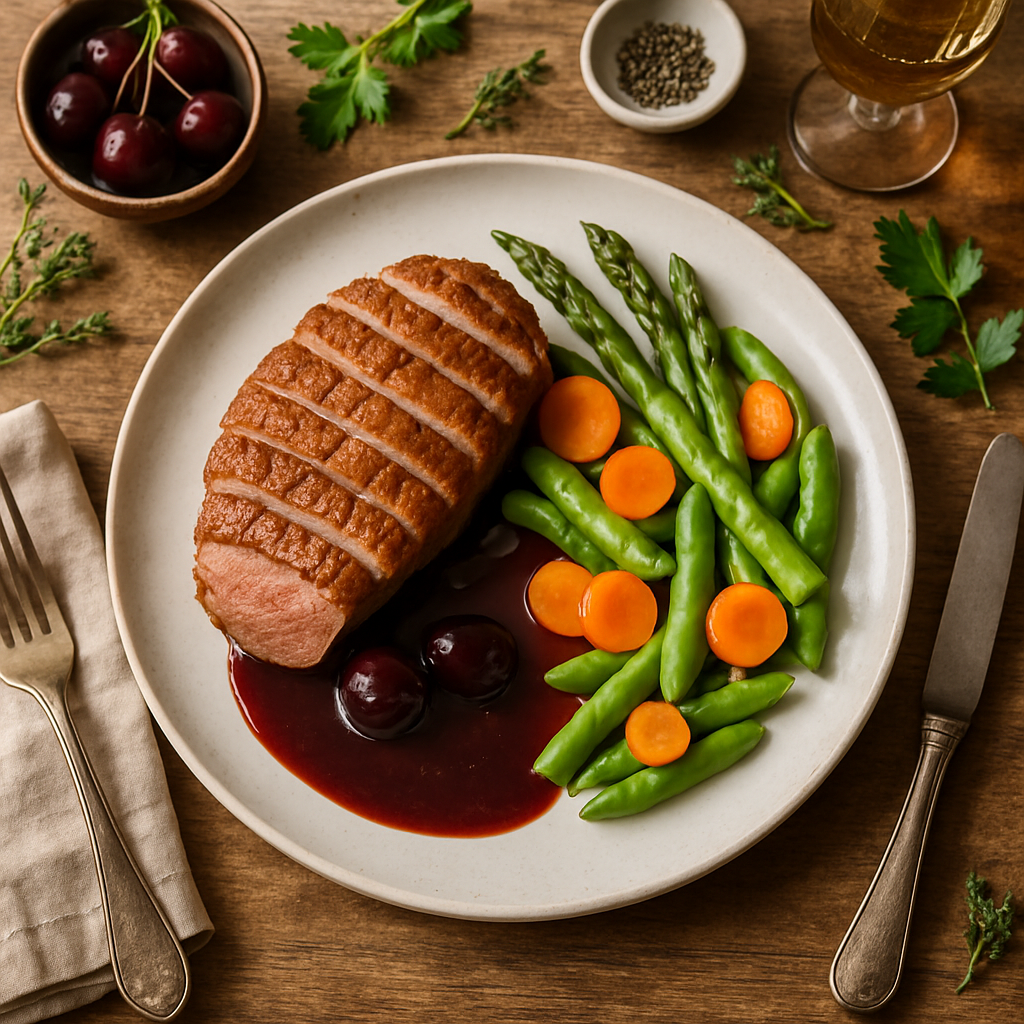 Classic Duck Magret with Cherry-Port Reduction and Spring Vegetables