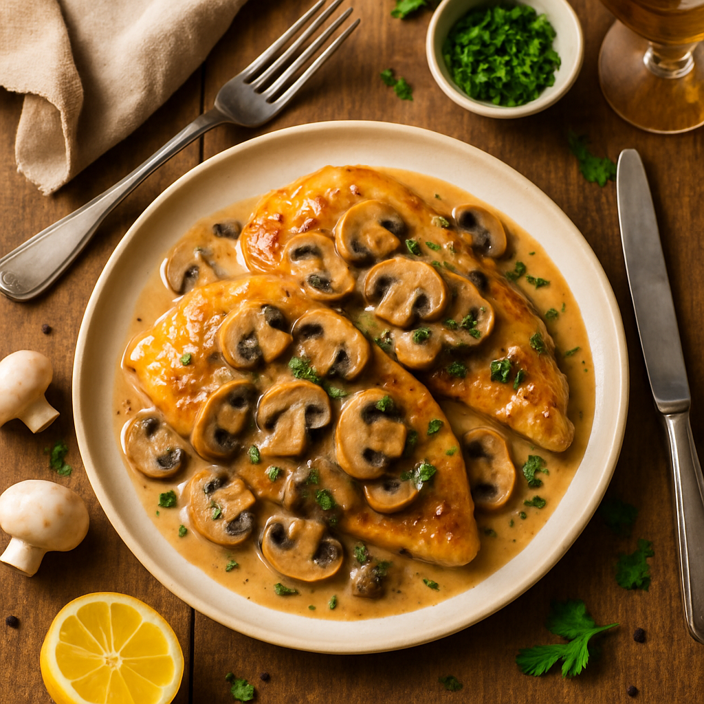 Frango à Marsala Clássico com Molho de Cogumelos Cremoso