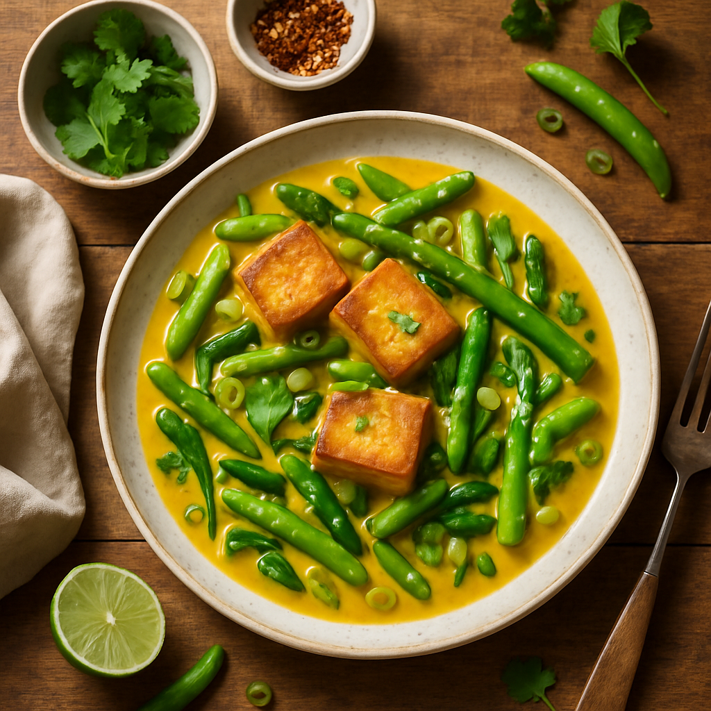 Thai Yellow Curry Tofu with Crispy Spring Vegetables