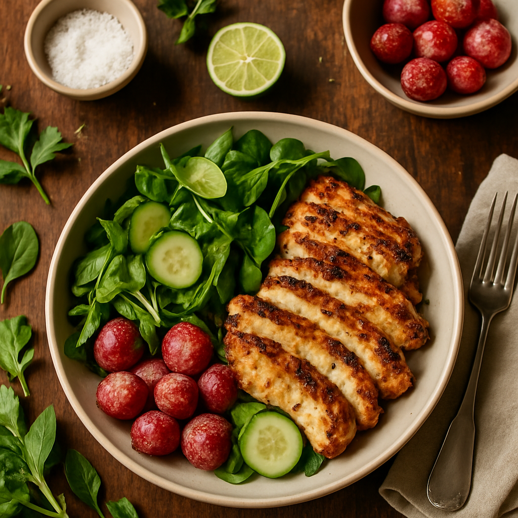 Air Fryer Garlic-Lime Chicken Bowls with Roasted Radishes and Spring Greens