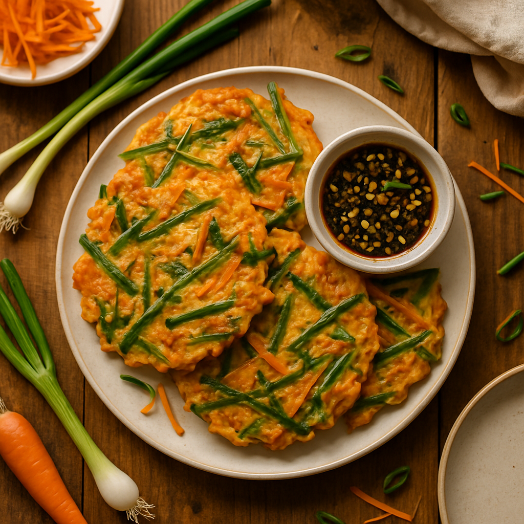 Crispy Korean Vegetable Pancakes (Yachaejeon) with Spring Onions and Carrots